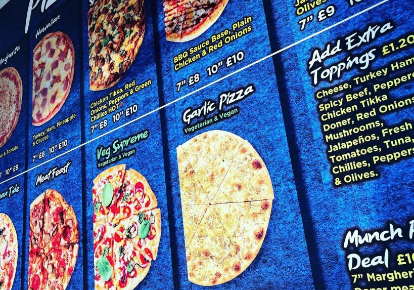 Take away food signs and menus